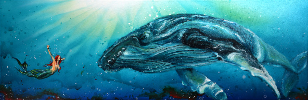 Meerjungfrau (Öl, Ölpastell, Airbrush auf Leinwand) ist ein Bild von Klaus Müller zur aktuellen online-Ausstellung der Künstlergruppe Kunst & Bündig.