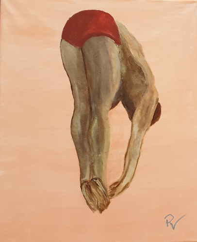 Springer (Acryl auf Leinwand im Schattenfugenrahmen) ist ein Bild von Renate Volkland zur aktuellen online-Ausstellung der Künstlergruppe Kunst & Bündig.